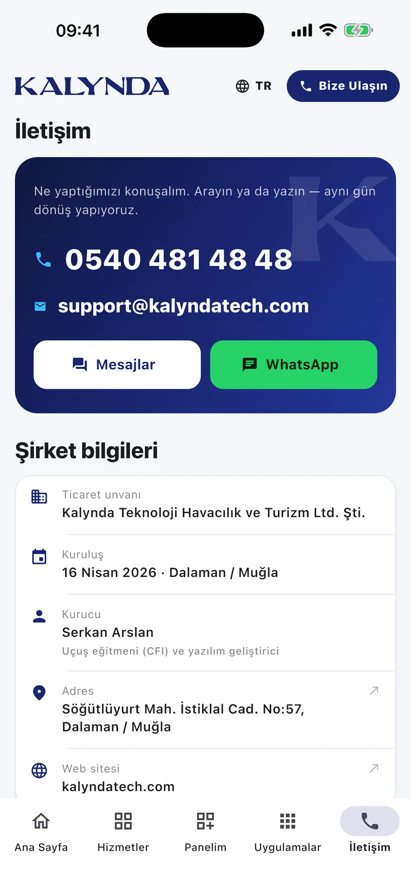 Kalynda — İletişim
