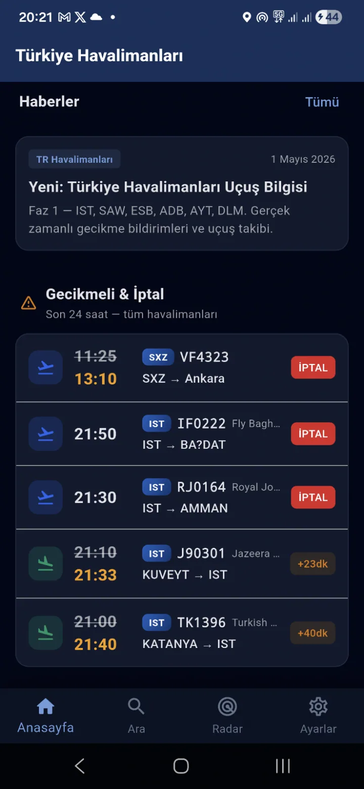 Havalimanı Uçuş Bilgileri — Türkiye havalimanları canlı uçuş bilgisi