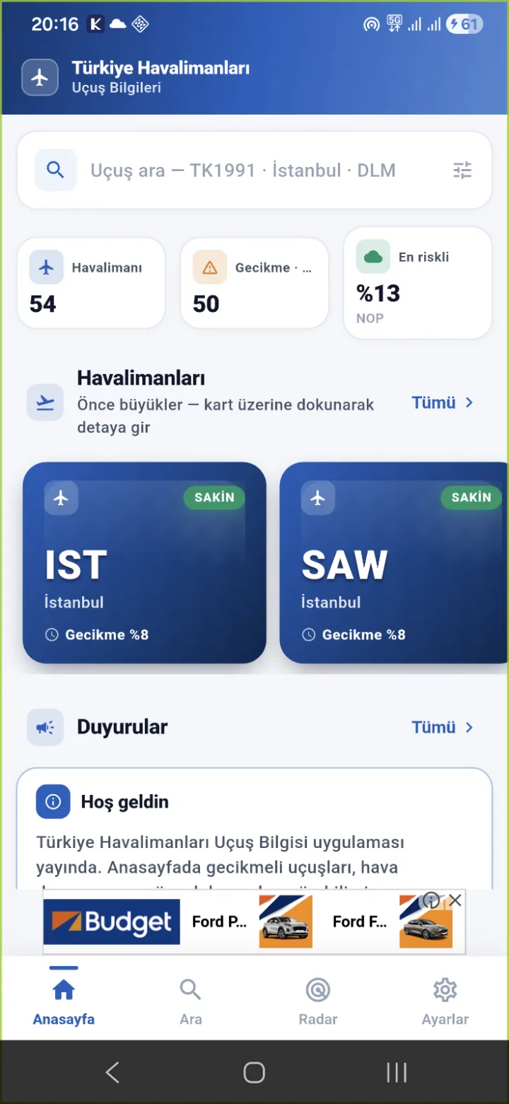 Havalimanı Uçuş Bilgileri — Türkiye havalimanları canlı uçuş bilgisi